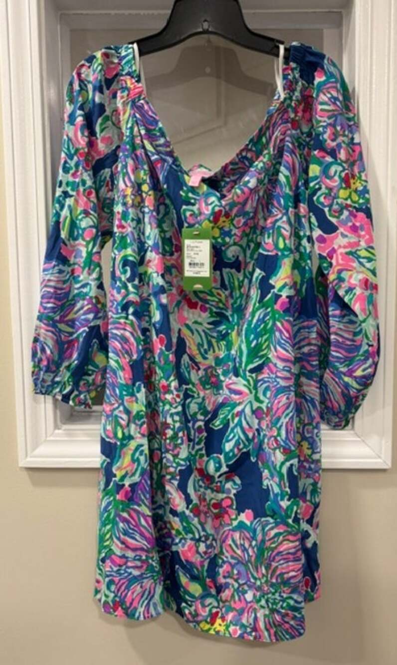 Lilly Pulitzer Adria Stretch Silk Dress Indigo Exotic Escapade